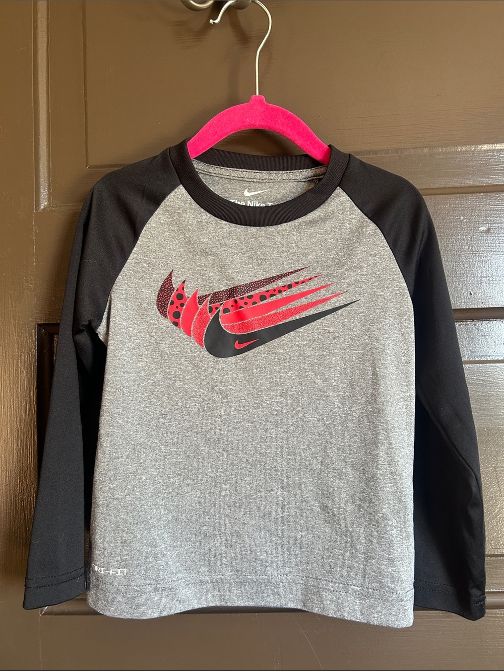 Nike Kids Gray & Black Long-Sleeve Tee with Red Accent Swoosh